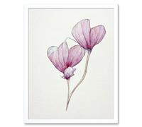 Artery8 Wall Art Print Simple Pink Cyclamen Flower Modern Watercolour Minimalist Art Framed in White | Size: W12" x H16" Artery8 White W12" x H16"