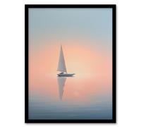 Artery8 Wall Art Print Simple Sail Boat Reflection Sea Ocean Sunset Minimalist Serenity Art Framed | Size: W12" x H16" Artery8 Multicolor W12" x H16"