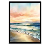 Wall Art Print Simple Serene Seashore Sunset Scarlet Sky Sublime Scenic Seascape Art Framed Artery8 Blue A4