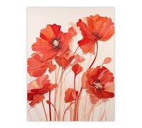 Artery8 Wall Art Print Simplicity in Poppies Thick Paste Oil Painting Poster Picture in Red | Size: W12" x H16" Artery8 Red W12" x H16"