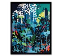 Artery8 Wall Art Print Singapore Forest Cityscape Modern Bold Landscape Art Framed in Black | Size: W12" x H16" Artery8 Black W12" x H16"