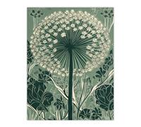 Wall Art Print Single Allium Flower Modern Painting Green White Florets Wildflower Spring Bloom Nature Colourful Bright Floral Modern Artwork Poster Artery8 Green W12 inch x H16 inch
