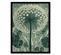 Artery8 Wall Art Print Single Allium Flower Modern Painting Green White Florets Wildflower Spring Bloom Nature Colourful Bright Floral Modern Artwork Artery8 Green W12" x H16"