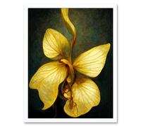 Artery8 Wall Art Print Single Detailed Golden Yellow Orchid Flower Art Framed in White | Size: W12" x H16" Artery8 White W12" x H16"
