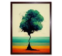 Artery8 Wall Art Print Single Lone Abstract Tree Colourful Bold Rainbow Striped Landscape Watercolour Art Framed in Brown | Size: W12" x H16" Artery8 Brown W12" x H16"
