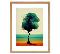 Artery8 Wall Art Print Single Lone Abstract Tree Colourful Bold Rainbow Striped Landscape Watercolour Artwork Framed 9X7 Inch | Size: W7" x H9" Artery8 Beige W7" x H9"