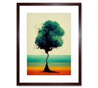 Artery8 Wall Art Print Single Lone Abstract Tree Colourful Bold Rainbow Striped Landscape Watercolour Artwork Framed 9X7 Inch | Size: W7" x H9" Artery8 Brown W7" x H9"