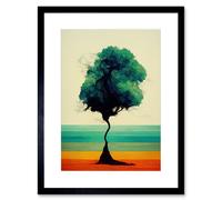 Artery8 Wall Art Print Single Lone Abstract Tree Colourful Bold Rainbow Striped Landscape Watercolour Artwork Framed 9X7 Inch | Size: W7" x H9" Artery8 Black W7" x H9"