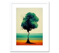 Artery8 Wall Art Print Single Lone Abstract Tree Colourful Bold Rainbow Striped Landscape Watercolour Artwork Framed 9X7 Inch | Size: W7" x H9" Artery8 White W7" x H9"