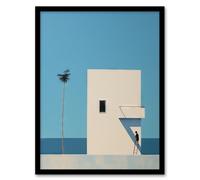 Artery8 Single Palm Tree By Amy Denver Minimalist Soft Pastel Blue Minimalism Simple Modern Artwork Artwork Framed Wall Art Print A4