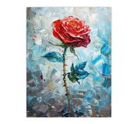 Artery8 Unframed Wall Art Single Red Rose Painting Romance Artistic - 12X16 Inch