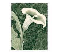 Artery8 Wall Art Print Single White Cala Lily Flower Art Nouveau Painting Green Organic Decorative Patterns Nature Colourful Bright Floral Modern Artery8 Green W12" x H16"
