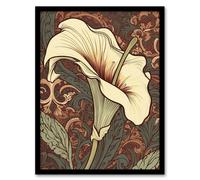 Wall Art Print Single White Cala Lily Flower Art Nouveau Painting Pastel Colour Teal Green Red William Morris Style Patterns Colourful Bright Floral M Artery8 Red W12 inch x H16 inch