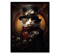 Artery8 Wall Art Print Sir Henry Trumpington III Steampunk Sea Cat Captain Fun Artwork Art Framed in Black | Size: W12" x H16" Artery8 Black W12" x H16"