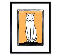 Artery8 Wall Art Print Sitting Cat 1916 Julie De Graag Art Framed 9x7 inch in Black | Size: W7" x H9" Artery8 Black W7" x H9"