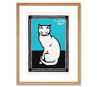 Artery8 Wall Art Print Sitting Cat Julie de Graag Art Framed 9x7 inch in Beige | Size: W7" x H9" Artery8 Beige W7" x H9"