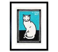 Artery8 Wall Art Print Sitting Cat Julie de Graag Art Framed 9x7 inch in Black | Size: W7" x H9" Artery8 Black W7" x H9"