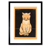Artery8 Wall Art Print Sitting Tabby Cat Julie De Graag Art Framed 9x7 inch in Black | Size: W7" x H9" Artery8 Black W7" x H9"