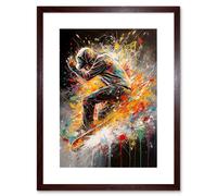 Artery8 Wall Art Print Skateboarder Vibrant Splat Paint Action Shot Artwork Framed 9X7 Inch in Brown | Size: W7" x H9" Artery8 Brown W7" x H9"