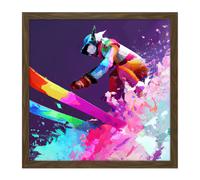 Artery8 Wall Art Print Skier Ski Skiing Action Jump Motion Vibrant Watercolour Multicoloured Snow Winter Sport Square Framed Picture 16X16 Inch Artery8 Brown W16" x H16"