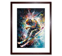 Artery8 Wall Art Print Skier Skiing Vibrant Splatter Art Motion Painting Artwork Framed 9X7 Inch in Brown | Size: W7" x H9" Artery8 Brown W7" x H9"