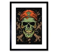 Artery8 Wall Art Print Skull Crossbones Old School USA Tattoo Ink Body Rockabilly Americana 50s Artwork Framed 9X7 Inch in Black | Size: W7" x H9" Artery8 Black W7" x H9"