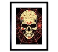 Artery8 Wall Art Print Skull Spider Web Old School USA Tattoo Ink Body Rockabilly Americana 50s Artwork Framed 9X7 Inch in Black | Size: W7" x H9" Artery8 Black W7" x H9"