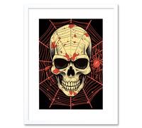 Artery8 Wall Art Print Skull Spider Web Old School USA Tattoo Ink Body Rockabilly Americana 50s Artwork Framed 9X7 Inch in White | Size: W7" x H9" Artery8 White W7" x H9"