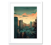 Artery8 Wall Art Print Skyscrapers by Forest Urban Architecture Landscape Artwork Framed 9X7 Inch in White | Size: W7" x H9" Artery8 White W7" x H9"