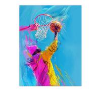 Artery8 Wall Art Print Slam Dunk Shot Basketball Player Abstract Poster in Bright Blue | Size: W18" x H24" Artery8 Bright Blue W18" x H24"