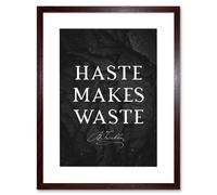 Artery8 Wall Art Print Slate Quote Benjamin Franklin Haste Makes Waste Artwork Framed 9X7 Inch in Brown | Size: W7" x H9" Artery8 Brown W7" x H9"