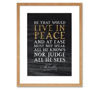 Artery8 Wall Art Print Slate Quote Benjamin Franklin Live In Peace Artwork Framed 9X7 Inch in Beige | Size: W7" x H9" Artery8 Beige W7" x H9"