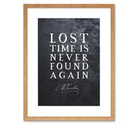 Artery8 Wall Art Print Slate Quote Benjamin Franklin Lost Time Artwork Framed 9X7 Inch in Beige | Size: W7" x H9" Artery8 Beige W7" x H9"