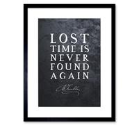 Artery8 Wall Art Print Slate Quote Benjamin Franklin Lost Time Artwork Framed 9X7 Inch in Black | Size: W7" x H9" Artery8 Black W7" x H9"
