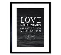 Artery8 Wall Art Print Slate Quote Benjamin Franklin Love Your Enemies Artwork Framed 9X7 Inch in Black | Size: W7" x H9" Artery8 Black W7" x H9"