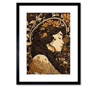 Artery8 Wall Art Print Sleeping Beauty Modern Art Nouveau Artwork Framed 9X7 Inch in Black | Size: W7" x H9" Artery8 Black W7" x H9"