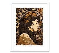 Artery8 Wall Art Print Sleeping Beauty Modern Art Nouveau Artwork Framed 9X7 Inch in White | Size: W7" x H9" Artery8 White W7" x H9"