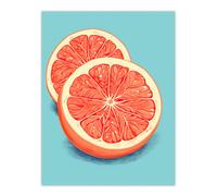 Artery8 Sliced Grapefruit Duotone Painting Vibrant Blue Orange Kitchen Artwork Extra Large XL Wall Art Poster Print