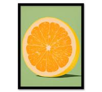 Artery8 Sliced Orange on Green Pastel Duotone Colour Block Fruit Kitchen Artwork Framed Wall Art Print A4
