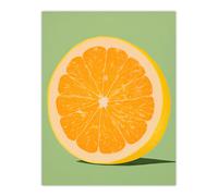 Artery8 Sliced Orange on Green Pastel Duotone Colour Block Fruit Kitchen Artwork Extra Large XL Wall Art Poster Print