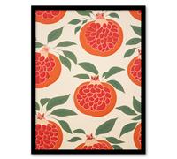 Artery8 Wall Art Print Sliced Pomegranates Kitchen Artwork Orange Pink Green Retro Decorative Pattern Artwork Framed | Size: W12" x H16" Artery8 Multicolor W12" x H16"