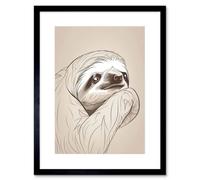 Artery8 Wall Art Print Sloth Line Drawing With Highlights Artwork Framed 9X7 Inch