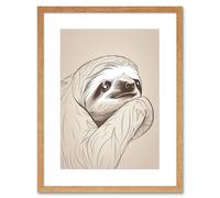Artery8 Wall Art Print Sloth Line Drawing with Highlights Artwork Framed 9X7 Inch in Beige | Size: W7" x H9" Artery8 Beige W7" x H9"