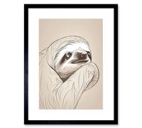 Artery8 Wall Art Print Sloth Line Drawing with Highlights Artwork Framed 9X7 Inch in Black | Size: W7" x H9" Artery8 Black W7" x H9"