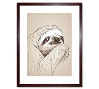 Artery8 Wall Art Print Sloth Line Drawing with Highlights Artwork Framed 9X7 Inch in Brown | Size: W7" x H9" Artery8 Brown W7" x H9"