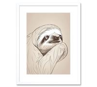 Artery8 Wall Art Print Sloth Line Drawing with Highlights Artwork Framed 9X7 Inch in White | Size: W7" x H9" Artery8 White W7" x H9"