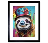 Artery8 Wall Art Print Sloth Wearing Ladies Summer Hat Modern Pop Artwork Framed 9X7 Inch
