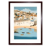 Artery8 Wall Art Print Small Boats in St Ives Bay Coastal Cityscape Artwork Framed 9X7 Inch in Brown | Size: W7" x H9" Artery8 Brown W7" x H9"