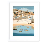 Artery8 Wall Art Print Small Boats in St Ives Bay Coastal Cityscape Artwork Framed 9X7 Inch in White | Size: W7" x H9" Artery8 White W7" x H9"