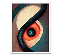 Artery8 Wall Art Print Snake Eyes Abstract Scales Teal Red Art Framed in White | Size: W12" x H16" Artery8 White W12" x H16"